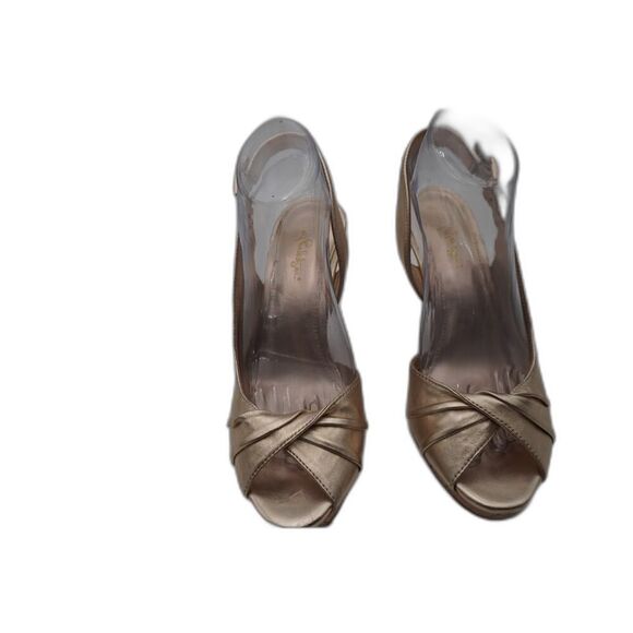 Lilly Pulitzer CHRISTINE WEDGE Slingback Gold Metallic Sandals Peep-toe Sz. 8.5 - Picture 1 of 8